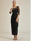 abordables Robe de cocktail-Femmes Robe maxi Robe fourreau Élégant Anniversaire Formel Couleur Unie Manche 3/4 Col ras du cou Noir