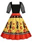 ieftine Rochie de Halloween-Halloween Pentru femei Rochii Midi Rochie A line Casual Zilnic Concediu Fit regulat Dovleac panza de paianjen Manșon scurt Pătrat Negru Galben Mov Vară Primăvară Toamnă