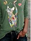 abordables Camiseta de Animales-Camiseta de Mujer de Manga Larga Floral Gráfica Gato Vintage Estilo Clásico Cuello Redondo Regular Tops Impresión Diaria Negro Azul Verde Primavera Otoño Prefall