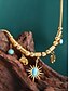 abordables Collier pour femme-Ensemble collier et bracelet en alliage d'or pour femme avec breloques turquoise en forme de soleil et d'arbre – bijoux bohème chic pour les fêtes, les vacances et les tenues décontractées