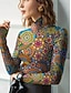 abordables T-shirt Boho-Femmes Tunique Fleuri Élégant Bohème ancien manche longue Col roulé Col haut Hauts Réguliers Sortir Noir Fuchsia Vert Automne Hiver
