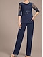 preiswerte Hosenanzüge für Mama-Hosenanzug Knöchellanges Brautmutterkleid Halbarm Rundhalsausschnitt Elegant Vintage Formal Hochzeitsgast in einfarbig