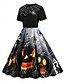 abordables Robe d&amp;#39;Halloween-Halloween Femmes Robe Midi Robe trapèze Occasionnel Quotidien Fête Coupe régulière Potiron toile d&#039;araignée Manche Courte Col ras du cou Noir Bleu Orange Abricot Été Printemps Automne