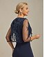 billige Blazere og dresser-damejakke blazer blonder brodert paljett illusjonsblonder elegant blomstermønster formell jubileumsfest bryllupsgjest åpen front kort rund hals normal passform 3/4-ermet yttertøy marineblå