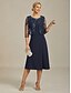 billige Blazere og dresser-damejakke blazer blonder brodert paljett illusjonsblonder elegant blomstermønster formell jubileumsfest bryllupsgjest åpen front kort rund hals normal passform 3/4-ermet yttertøy marineblå