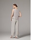economico Tailleur pantalone della mamma-Tuta Completo Pantalone Tre Pezzi Lunghezza al pavimento Abito da cerimonia per signora Senza Maniche Scollo Tondo Elegante Ospite di nozze Chiffon Pizzo Con Stola con Paillettes