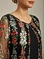 abordables Blazers et Costumes-veste femme manteau blazer dentelle brodé élégant floral formel anniversaire mariage invité quotidien ouvert devant long col rond coupe régulière manches longues vêtements d&#039;extérieur noir printemps