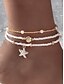 voordelige Damesarmband-3-delige enkelbandset voor dames – gouden legering en witte kralen met zeesterren- en schelpbedels, bohemian strandsieraden voor zomervakanties en casual outfits