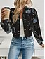 preiswerte Bomberjacke-Damen Freizeitjacke Warm Schnelltrocknend Reißverschluss Tasche Elegant Mode Täglich Einfach Blumen Urlaub Lässig Täglich Ferien Kurz Baseball-Kragen Normale Passform Langarm Oberbekleidung Schwarz