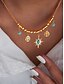 abordables Collier pour femme-Ensemble collier et bracelet en alliage d'or pour femme avec breloques turquoise en forme de soleil et d'arbre – bijoux bohème chic pour les fêtes, les vacances et les tenues décontractées