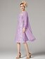 cheap Mom&#039;s Dress Sets-Two Piece Sheath Beach Wedding Mother of the Bride Dress Wedding Guest Elegant Jewel Neck Knee Length Chiffon Lace 3/4 Length Sleeve Wrap Included Jacket Dresses with Beading Appliques