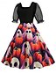 ieftine Rochie de Halloween-Halloween Pentru femei Rochii Midi Rochie A line Casual Zilnic Concediu Fit regulat Dovleac panza de paianjen Manșon scurt Pătrat Negru Galben Mov Vară Primăvară Toamnă