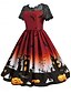 billige Halloween kjole-Halloween Kvinners Slott Trykk Midi Kjole A-Linje Kjole Passform Og Utsving Kjole Uformell Daglig Ferie Regulær Passform Gresskar Spindelvev Kortermet Crew Neck Svart Rød Blå Lilla Sommer Vår Høst