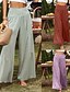 baratos Calça de linho de algodão simples-Mulheres Calças de linho de algodão Perna larga chinês Básico Casual Comprimento total Cintura Alta Tecido Cintura elástica Confortável Macio Com Stretch Ao ar livre Rua Preto Branco Azul Roxo Claro