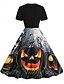 abordables Robe d&amp;#39;Halloween-Halloween Femmes Robe Midi Robe trapèze Occasionnel Quotidien Fête Coupe régulière Potiron toile d&#039;araignée Manche Courte Col ras du cou Noir Bleu Orange Abricot Été Printemps Automne