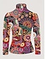 abordables T-shirt Boho-Femmes Tunique Fleuri Élégant Bohème ancien manche longue Col roulé Col haut Hauts Réguliers Sortir Noir Fuchsia Vert Automne Hiver