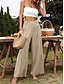 baratos Calça de linho de algodão simples-Mulheres Calças de linho de algodão Perna larga chinês Básico Casual Comprimento total Cintura Alta Tecido Cintura elástica Confortável Macio Com Stretch Ao ar livre Rua Preto Branco Azul Roxo Claro