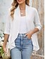 cheap Coats &amp; Trench Coats-Women&#039;s Casual Jacket Comfortable Breathable Ruffle Cut Out Casual Plain Vacation Street Daily Wear Going out Open Front Regular Collarless Regular Fit 3/4 Length Sleeve Outerwear Black White Pink