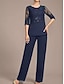 preiswerte Hosenanzüge für Mama-Hosenanzug Knöchellanges Brautmutterkleid Halbarm Rundhalsausschnitt Elegant Vintage Formal Hochzeitsgast in einfarbig