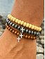 abordables Bijoux pour hommes-Ensemble de bracelets en bois pour hommes avec croix et perles – Bracelets extensibles de style rustique naturel pour un usage décontracté, de plage ou spirituel