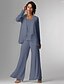 abordables Costumes-pantalons pour maman-Pantalon 3 pièces mère de la mariée invitée de mariage formelle élégante grande taille enroulée longueur sol en chiffon sans manches avec dentelle taille sur mesure gratuite