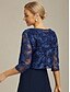 billige Blazere og dresser-damejakke blazer blonder brodert paljett illusjonsblonder elegant blomstermønster formell jubileumsfest bryllupsgjest åpen front kort rund hals normal passform 3/4-ermet yttertøy marineblå