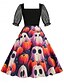 ieftine Rochie de Halloween-Halloween Pentru femei Rochii Midi Rochie A line Casual Zilnic Concediu Fit regulat Dovleac panza de paianjen Manșon scurt Pătrat Negru Galben Mov Vară Primăvară Toamnă