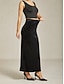 voordelige Formele Rokken-Dames Elegant Vintage Lange Lengte Maxi Hoge taille Rokken Rekbaar Zwart Herfst