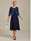 billige Blazere og dresser-damejakke blazer blonder brodert paljett illusjonsblonder elegant blomstermønster formell jubileumsfest bryllupsgjest åpen front kort rund hals normal passform 3/4-ermet yttertøy marineblå