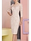 voordelige Jurkensets voor mama-Tweedelig Strak kolom Tot de knie Bruiloft gast jurk Moeder van de bruid jurk 3/4 mouw Nek boot Elegant Vintage Grote maten Bruiloft gast Kerk (83 Chiffon Kant Jas Jurken met Appliqués