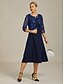 billige Blazere og dresser-damejakke blazer blonder brodert paljett illusjonsblonder elegant blomstermønster formell jubileumsfest bryllupsgjest åpen front kort rund hals normal passform 3/4-ermet yttertøy marineblå