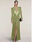 preiswerte Bodenlänge-Blazer Kleid Black Tie Meerjungfrau  Trompete Abendkleid Elegantes Kleid Nadelstreifen Smoking Kleid mit Reißverschluss Hochzeitsgast Formale knöchellang Lange Ärmel Spitzrevers Satin mit Tasche