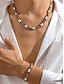 baratos Jóias Masculinas-Conjunto de colar e pulseira de contas estilo boêmio masculino - joias de contas de madeira brancas, pretas e marrons para praia, uso casual e festas de verão