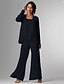 abordables Costumes-pantalons pour maman-Pantalon 3 pièces mère de la mariée invitée de mariage formelle élégante grande taille enroulée longueur sol en chiffon sans manches avec dentelle taille sur mesure gratuite