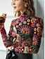 abordables T-shirt Boho-Femmes Tunique Fleuri Élégant Bohème ancien manche longue Col roulé Col haut Hauts Réguliers Sortir Noir Fuchsia Vert Automne Hiver