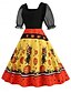 ieftine Rochie de Halloween-Halloween Pentru femei Rochii Midi Rochie A line Casual Zilnic Concediu Fit regulat Dovleac panza de paianjen Manșon scurt Pătrat Negru Galben Mov Vară Primăvară Toamnă