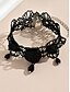 preiswerte Halloween-Zubehör-Schwarzes Spitzen-Fußkettchen mit Rosenmotiv und baumelnden Perlen für Damen, Gothic-Fußschmuck für Halloween-Partys