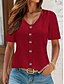 abordables Hauts en dentelle-Femmes Chemise ajourée Haut à œillets Boutons Quotidien Manche Courte Col en V Hauts Réguliers Occasionnel Quotidien Plage Vert cendré Noir Blanche Rose Claire Bleu Ciel Été