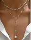 abordables Collar de mujer-Collar con colgante de perlas en capas para mujer: elegante cadena de aleación en tono dorado con detalles de perlas de imitación para eventos formales, bodas y fiestas nocturnas.