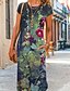 preiswerte Blumenkleid-Damen Maxikleid Etui-Kleid T-Shirt-Kleid Lässig Boho Hochzeitsgast Täglich Date Blumen Grafik Langarm Rundhalsausschnitt Blau Grün Grau Frühling Herbst Winter