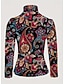 abordables T-shirt Boho-Femmes Tunique Fleuri Élégant Bohème ancien manche longue Col roulé Col haut Hauts Réguliers Sortir Noir Fuchsia Vert Automne Hiver