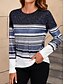 abordables Camiseta a rayas y geométrica-Mujer Camiseta Ombre Graphic Geométrico Vintage Elegante Clásico Manga Larga Cuello Barco Escote Redondo Tops regulares Diario Estampado Azul Marino Verano Primavera Otoño