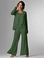 abordables Costumes-pantalons pour maman-Pantalon 3 pièces mère de la mariée invitée de mariage formelle élégante grande taille enroulée longueur sol en chiffon sans manches avec dentelle taille sur mesure gratuite