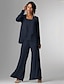 abordables Costumes-pantalons pour maman-Pantalon 3 pièces mère de la mariée invitée de mariage formelle élégante grande taille enroulée longueur sol en chiffon sans manches avec dentelle taille sur mesure gratuite