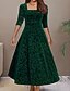 billige Julekjoler-Jul Kvinders Velour Maxi Kjole Skørtekjole A-linje Kjole Fit Og Flare Kjole Fest Fødselsdagsformel Fest Bryllupsgæst Fødselsdag Ensfarvet Langærmet Firkantet Vinsgrøn Forår Efterår Vinter Efterår