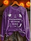 billige Halloween sweatshirt og hoodie-Dame Pullover sweatshirt Grafisk Bogstaver Halloween Mode Afslappet Langærmet Rund hals Almindelige toppe Gade Hverdag Afslappet Trykt mønster Sort Lilla Orange Grå Efterår Vinter