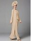 abordables Costumes-pantalons pour maman-Combinaison Tailleur-Pantalon Trois Pièces Longueur au sol Robe de Mère de Mariée  manche longue Col Bateau Élégant Grande taille Echarpe incluse Formel robe demoiselle d honneur Chiffon Echarpe