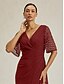 levne Jednoduché šaty-Dámské Maxi šaty Plášťové šaty Elegantní Svatební host Večerní oslava Koktejlový večírek Běžný Pevná barva Krátký rukáv Do V Rubínově červená Léto Jaro Podzim