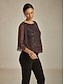 billige Kjolebluser-Dame Bluse Dressy topper Flytende topper Chiffongoverdeler Paljetter Flettet Lapper Elegant Årgang Stilfull 3/4 ermer Crew-hals Båthals Daglig Arbeid Date Night antrekk Vin Vår Høst
