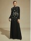 preiswerte abendkleider-Damen Maxikleid Etui-Kleid Trompeten- Meerjungfrauenkleid A Linie Kleid Elegant Formell Abendgesellschaft Normale Passform Einfarbig Langarm Stehkragen Schwarz Frühling Herbst Winter